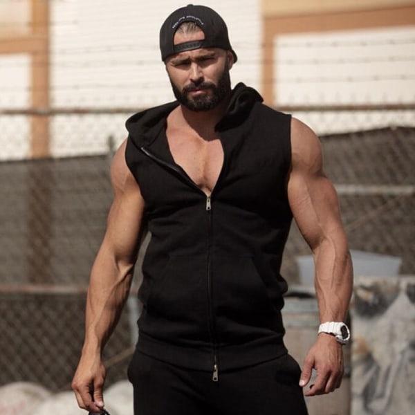 Träningströjor med huva för män Zip Up Ärmlösa gymskjortor Muscle Cut Off T-shirt Bodybuilding hoodies Black S