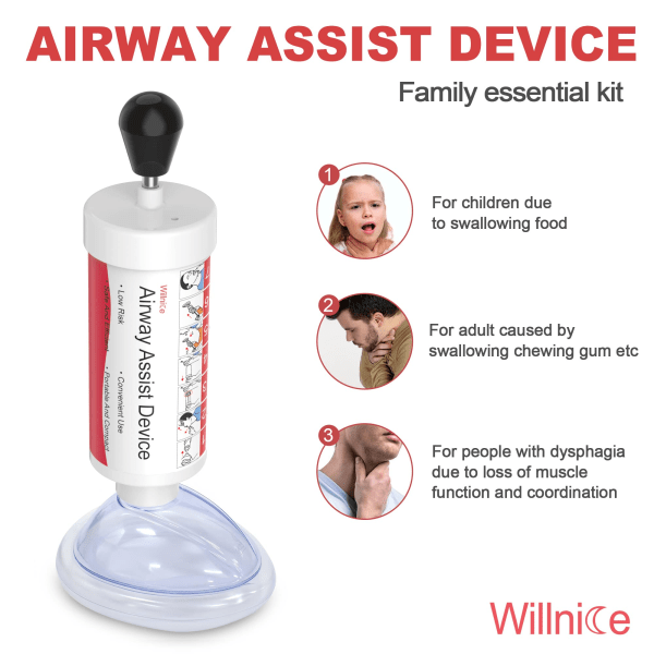 2st effektiv luftvägsassistans som fungerar för att ta bort främmande material, bärbar hjälpsats för barn och vuxna - medföljer rese- och hemsats