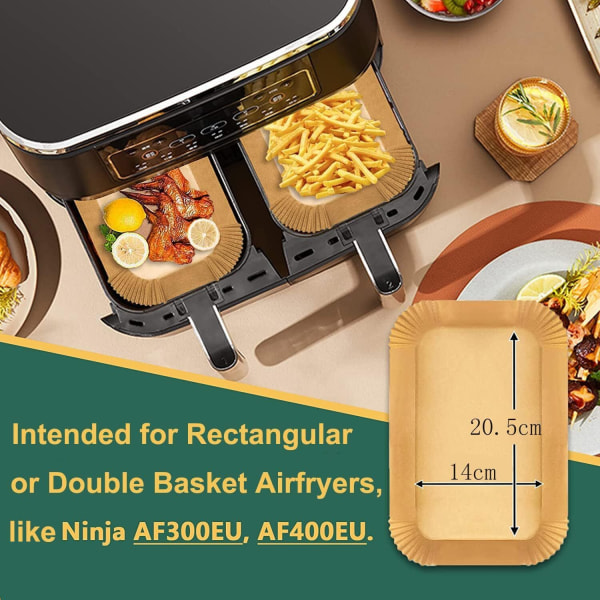 Paket om 100 bakplåtspapper för varmluftsfritös med dubbelkammare 20,5x14cm, brun 100pcs