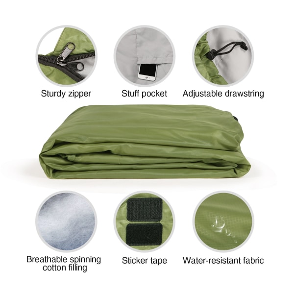 Ultralett sovepose for backpacking, komfort for voksne varmt vær, for backpacking camping fotturer Green