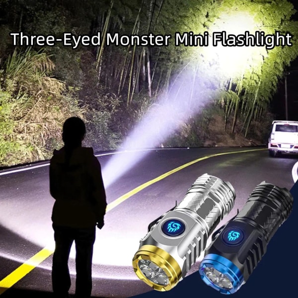Three-Eyed Monster Mini Ficklampa, Uppladdningsbara Ficklampor High Lumens Flash Light, Uppladdningsbara LED Ficklampor High Lumen Silver