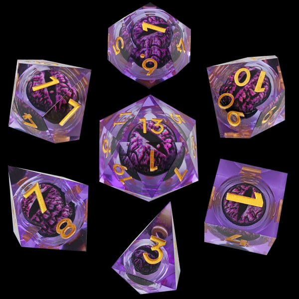 Dragon's Eye-tärningar, hartstärningar, handgjorda tärningar med flytande kärnharts, skarpkantstärningar av harts, polyedriska tärningar, set Purple