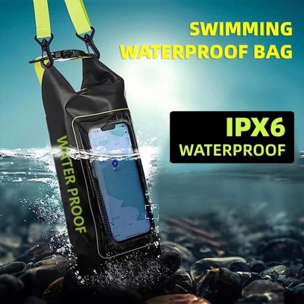 Nyt produkt 2L vandtæt taske PVC svømmetaske vandtæt taske 2-i-1 mobiltelefon vandtæt taske svømmetaske black 2L