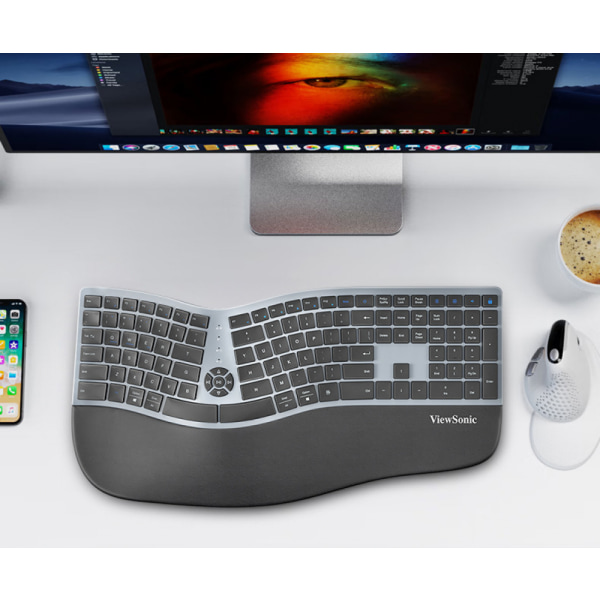 Trådløst delt ergonomisk tastatur - polstret håndleddsstøtte, komfortabel design for Windows-stasjonære, bærbare datamaskiner Silver Black