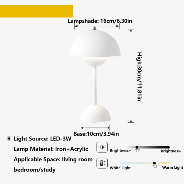 Blomsterpotte Trådløs bordlampe, Trådløs Touch-bordlampe, Dimbar oppladbar bordlampe med sopp, Liten nattbordslampe Grey