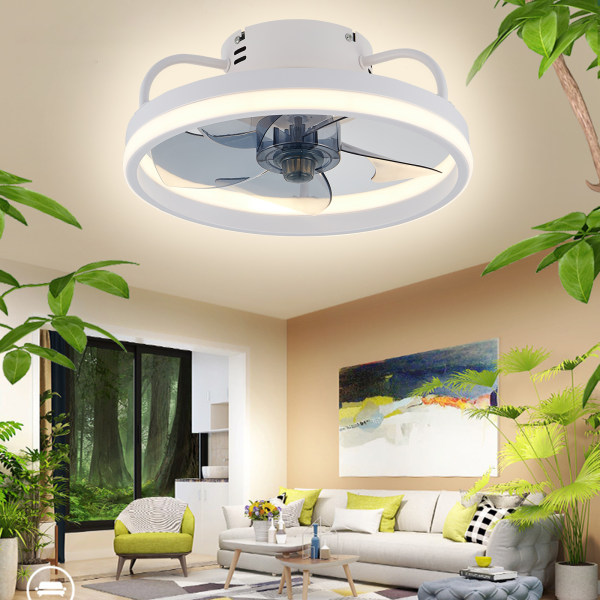 Hvid glødende loftsventilator: Glødende fjernbetjening Bladeløs moderne loftsventilator, glødende lavprofil loftsventilator, soveværelsesloftsventilator White 33cm