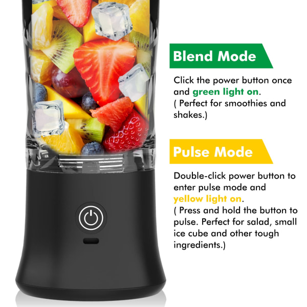 Portable Blender Personal Juicer med isolerad hylsa, 20 oz Mini Blender Cup med 6 blad, reselock, USB laddning - för kök, resor, kontor black