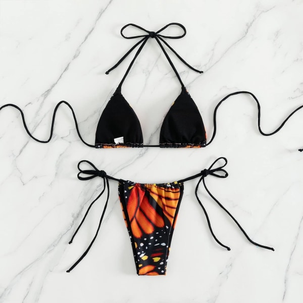 Sexy bikinisett for kvinner 3D-utskrift grimestreng Todelt badedrakter Triangle Bikini Badedrakt Purple M