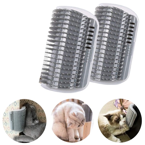 Cat Self Groomer 2 Pack Wall Corner børster, Blød Cat Corner Scratcher Selvplejende massagekamme til lang kort pels killing indekatte Gray 2pcs