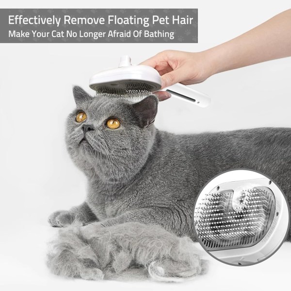 Cat Steam Brush - självrengörande spraykam för lång- och korthåriga katter, uppladdningsbar ångkokare för skötselborste, tar bort löshår White