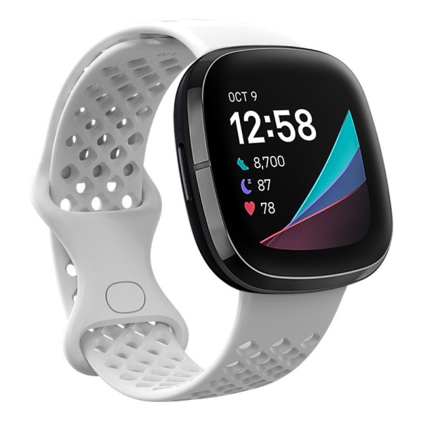 Sports silikonrem med TPU Hollow Design för Fitbit Versa 3 och Sense Smartwatches White L large size
