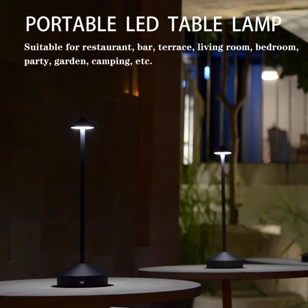 2-pakkaus langaton LED-pöytävalaisin - Kannettava ulko- ja pöytäyövalo hiekkapuhalletusta alumiinista, himmennettävä 3 väritilalla Black 2pcs