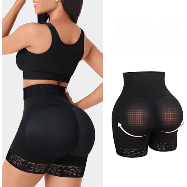 Body Shaper til kvinder, Butt Lifting Shapewear, Tummy Control Trusser med hægte- og lynlåslukning Medium A black