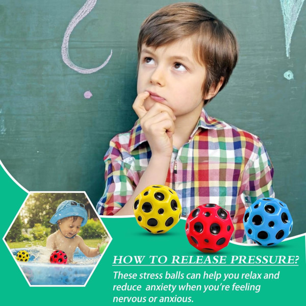 Förpackning med 3 Jump Ball Moon Ball - Höghoppningskul för barn! Popping Sound, Mini Bouncy Galaxy Ball, Utomhuslek