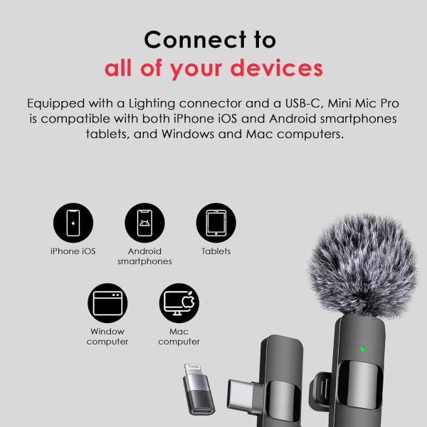 Professionell trådlös Lavalier-mikrofon för iPhone 15 Pro Max & iPad - Kristallklar inspelning för livestreaming, YouTube, TikTok