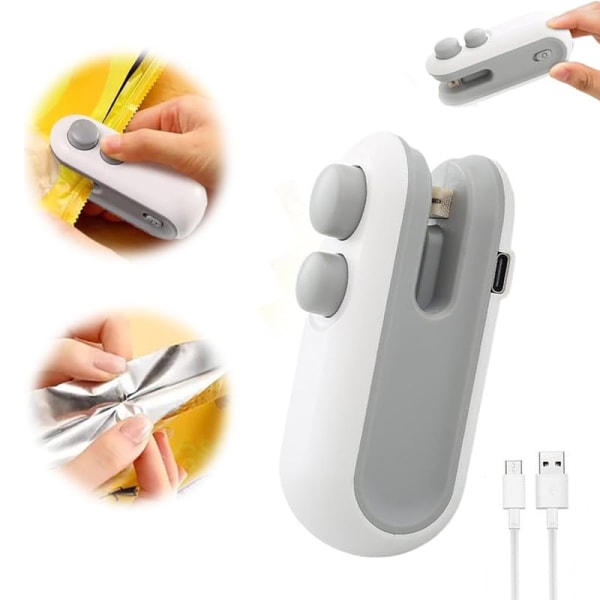 2024 USB Genopladelig Mini Pose Sealer - 2-i-1 Varmeforsegling Værktøj til Snacks og Grøntsager Frisk Opbevaring White 1pcs