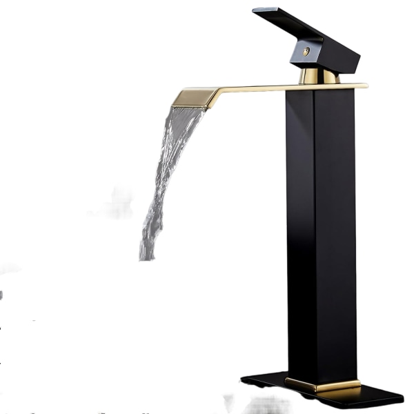 Moderne sort og guld høj badeværelsesarmatur: Enkelt håndtag, perfekt til karvask med metal pop-up afløb P1
