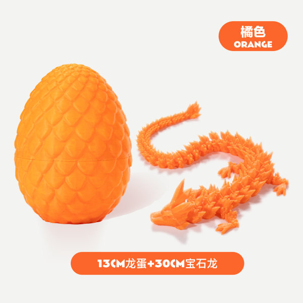 Pääsiäislohikäärmeiden 3D- printed lohikäärmemuna, jossa on lohikäärme sisällä kristalli Dragon Fidget -lelu aikuisille, täysin nivelletty lohikäärme kotitoimiston sisustukseen Orange