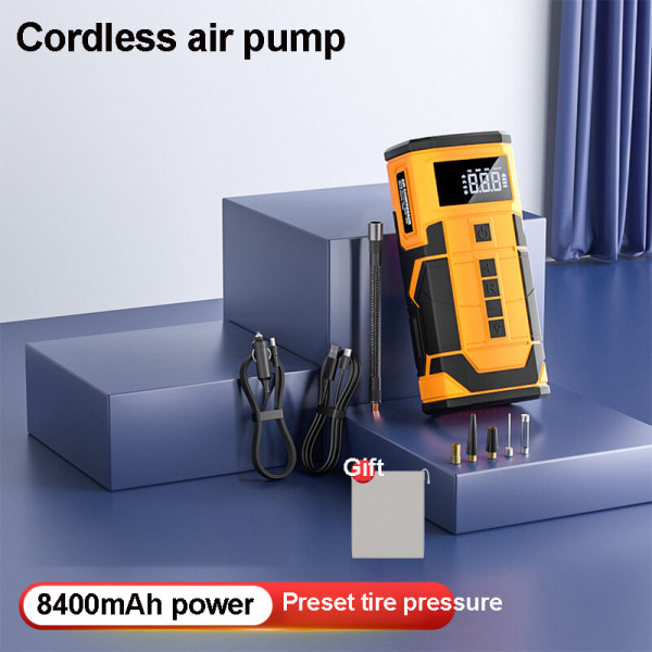 8400mAh Kraftfull starthjälp Bil Nödstart Power Luftpump Allt-i-ett nödbatteri 600A toppström Cordless Air Pump+igniter