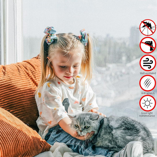 Slitstarkt myggnät med myggnät, självhäftande fönsterinsektsnät med blixtlås, skyddsnät för balkongfönster, kattskydd, enkel passform 90x100cm