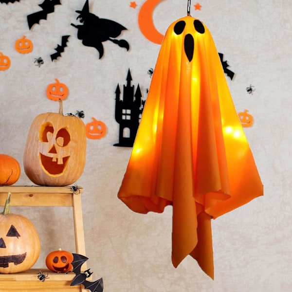 Halloween Spøgelse Vedhæng Dekorationer Lampe - Orange Halloween Spøgelse Lys med Fleksibelt Justerbare Poseringer Indendørs Scary Yard Fest 2 Pack