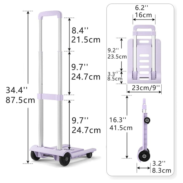 Sammenleggbar sekkvogn 25 kg aluminium Heavy Duty multifunksjonell bærbar bagasjevogn for bagasjereiser Automatisk flyttekontor black