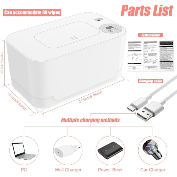 Baby Wipe Warmer, Termostat Baby Wipe Värmare, 40-55°C Justerbar Baby Wipes Dispenser Warmer, våtservetter Warmer Förhindra uttorkning White