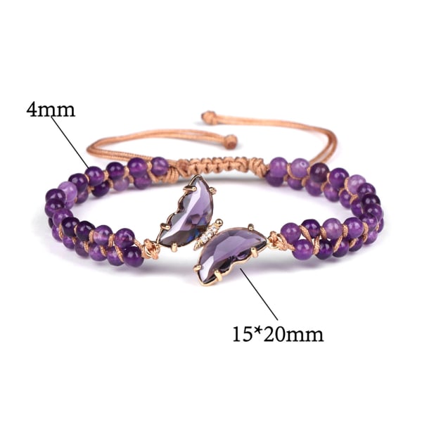 Healing Crystal Butterfly Armband, Chakra Crystal Armband for Women 4 mm Jul Födelsedagspresent för kvinnor FA0324
