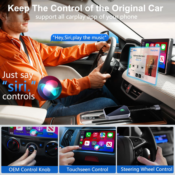 CarPlay trådlös adapter, trådbunden CarPlay CarPlay Auto, stödjer onlineuppdatering Plug and Play, enkel att använda, lämplig för bil Android version auto