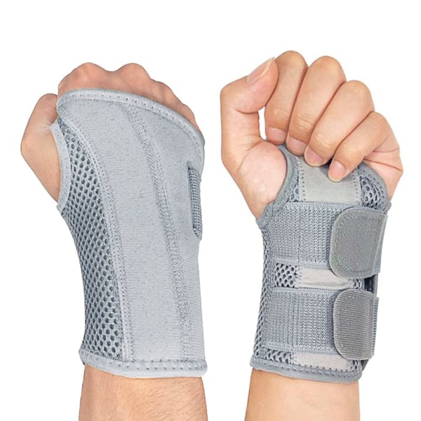 Wrist Brace for Carpal Tunnel Pain Relief - Night Sleep Support Splint with Adjustable Straps for Men and Women Gray left and right hands L