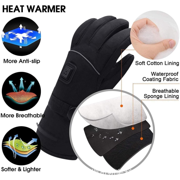 Batteriuppvärmda handskar för kvinnor män, vattentåliga thermal värmehandskar, batteridrivna eluppvärmda