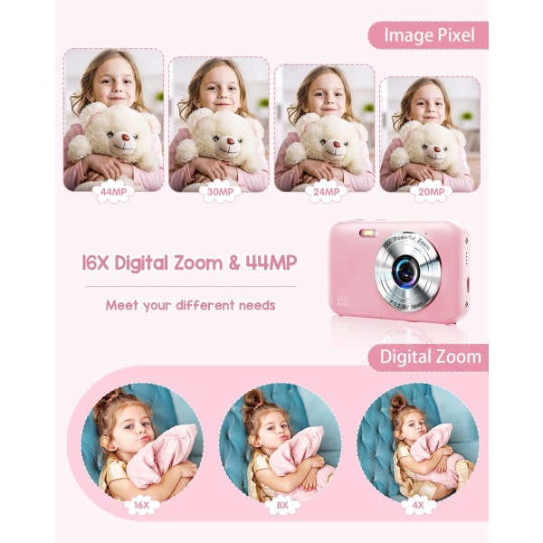 Digitalkamera, fotokamera kompaktkamera HD 1080P 44MP, kamerafotokamera, laddningsbar digitalkamera med 16X digital zoomkamera för barn Schwarz