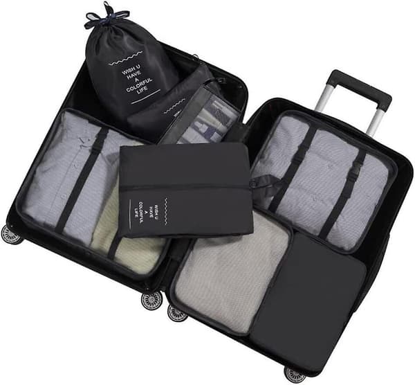 Supererbjudande till lågt pris! 8-pack Organizer Set för Resväskor, Förvaringsväskor, Packningskuber, Resepåsar, Presenter - Glad Black