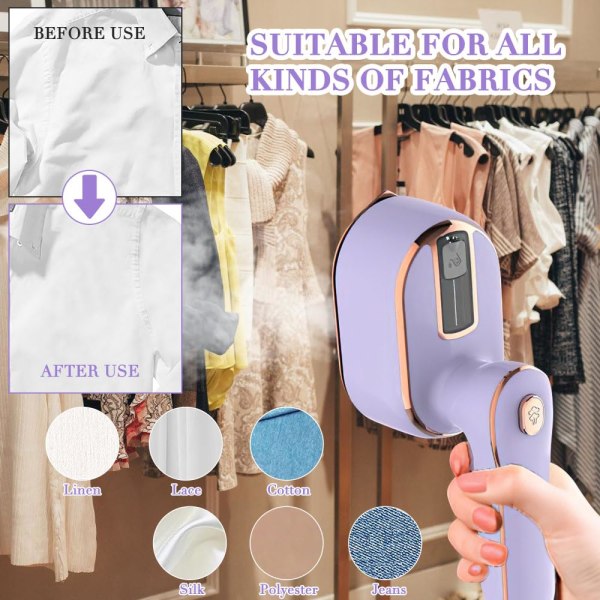 Mini Travel Steamer Strykjärn - Bärbar handhållen Steamer för kläder - Kompakt storlek, Perfekt för resor, College Sovsal, Hem - Elektrisk Garment Steamer Purple US plug