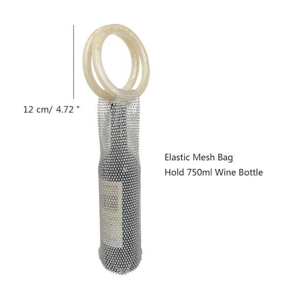 Håndlaget vinpose i harpiks med håndtak, netting og innlagte rhinestones - Allsidig og elegant håndveske for strandfest White Handle