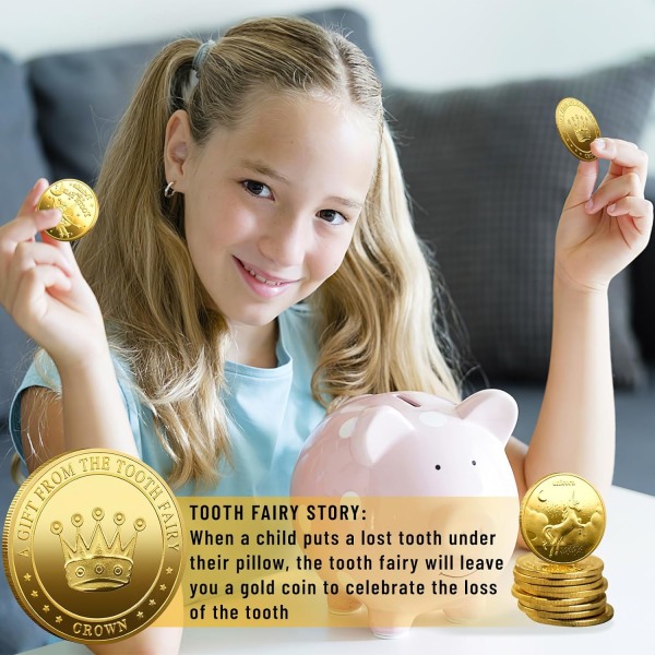 Tooth Fairy Gaver, 10 stykker Tooth Fairy gullmynter, gullmynter for barn, tannfemynter for tapte tannbarn gaver