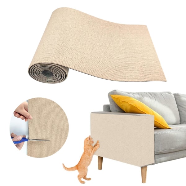 Trimmebar katteskrapestolpe teppedekket selvklebende kattetrehyller Reservedeler Mat Cat Scratcher Khaki 60x100CM