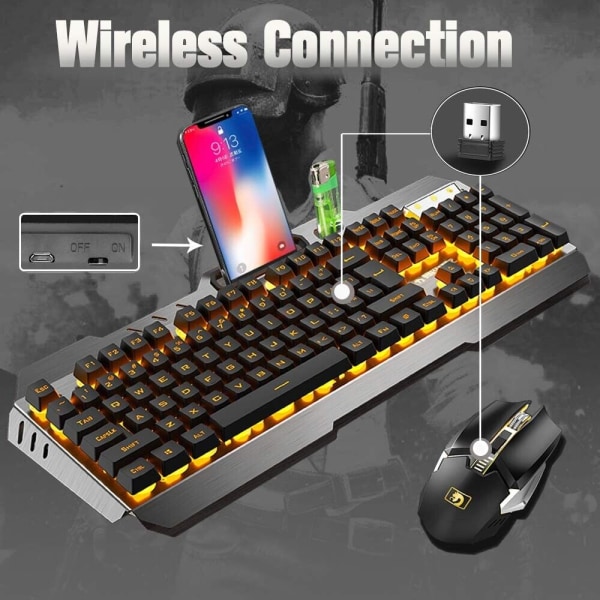 Gamingtangentbord och -mus Trådlös LED-bakgrundsbelyst för bärbar dator White
