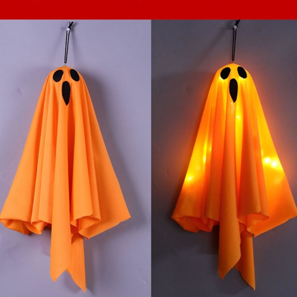 Halloween Ghost Pendant Decorations Lamp - Oransje Halloween Ghost Light med fleksibelt justerbare positurer Innendørs skummel hagefest 2 Pack