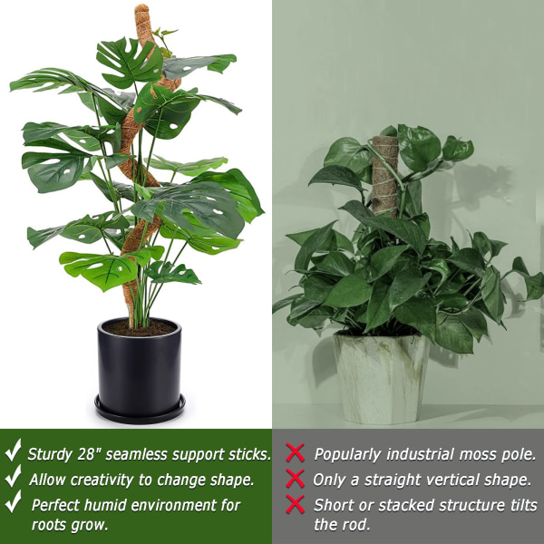 Mosstang, 28 tommer bøjelig kokosnøddestøtte til Monstera & indendørs klatreplanter, plantestokke til Pothos og Philodendron i potter 7mmx48 in