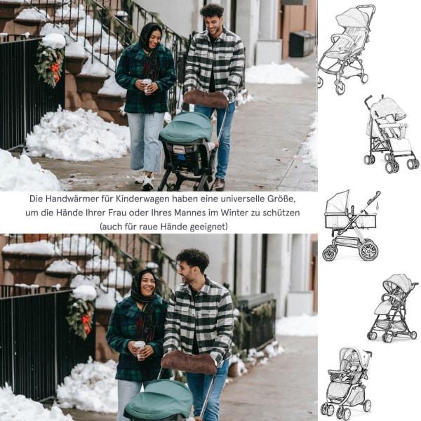 Universal handvärmare för barnvagn - Varm handmuff i fleece för barnvagnar och barnvagnar - Vattentät och vindtät - Håll händerna mysiga på vintern grey