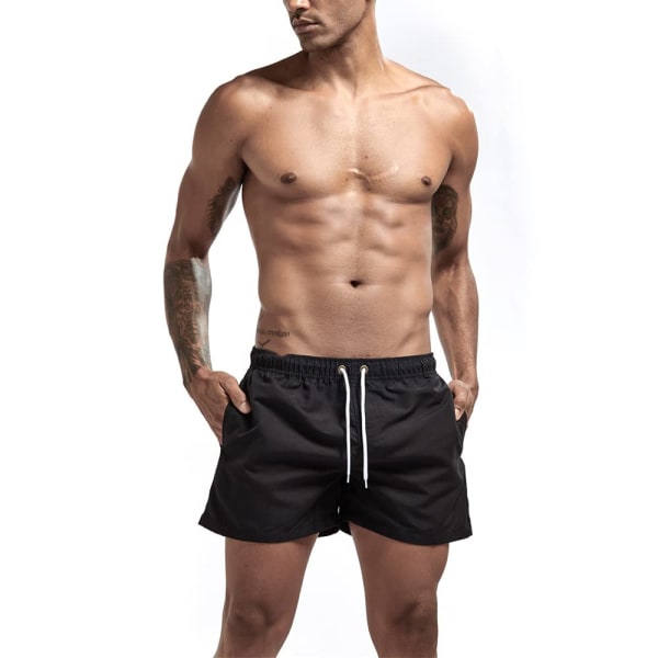 Badbyxor för män med snab torkning, badshorts med meshfoder, strandshorts, badkläder black L