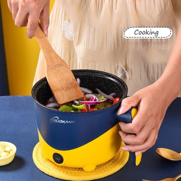 Elektrisk matlagningsmaskin för hushåll 1-2 personer Hot Pot Enkel-/dubbellager Mini non-stick Pan Multifunktion elektrisk riskokare blue Double