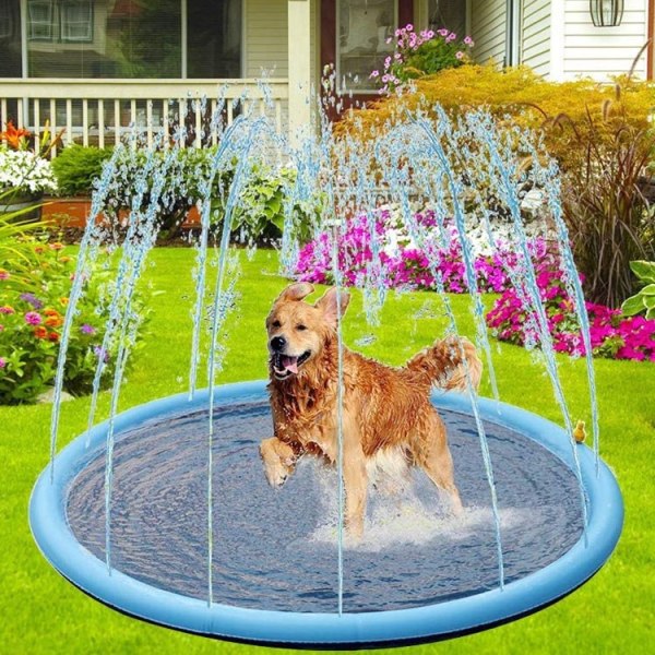 Pet-stänkplatta och stänklekmatta, uppblåsbar hundpool utomhus, vattenlek för baby , uppblåsbar sprinkler 200cm