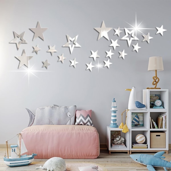 19 kpl Tähdet Akryyli Peiliseinätarrat 4 Kokoa Tähtiä Tarroja Tarralla 3D Seinäkoristeet Vauvojen Baby Makuuhuoneen kodin tee-se-itse sisustus