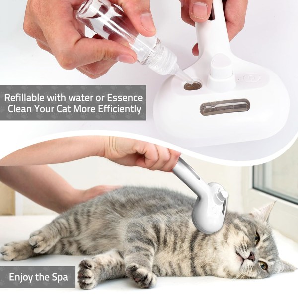 Cat Steam Brush - självrengörande spraykam för lång- och korthåriga katter, uppladdningsbar ångkokare för skötselborste, tar bort löshår White
