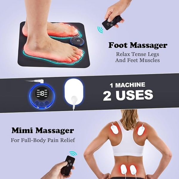 Fotmassager – hopfällbar massagematta för fötter och vader för muskelavslappning, smärtlindring, 8 lägen och 19 intensitetsnivåer