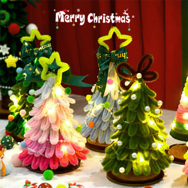 Handgjorda DIY Twist Stick julgran med LED-ljus - Skapa din egen handgjorda mini julgran - perfekt julklapp för familjebindning PINK