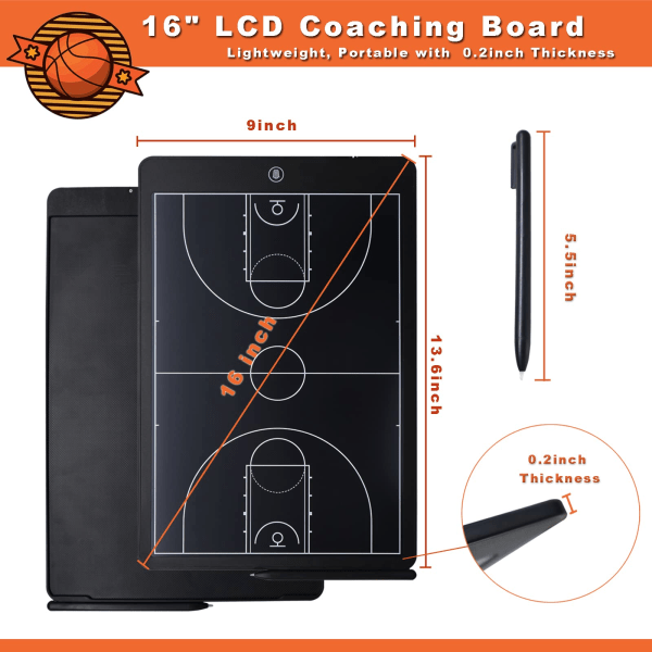 16 tuuman LCD-näyttö Tactical Coaching Marker Board, elektroninen taulu kynällä, lukitustoiminto, valmentajakoripallojalkapallolle football