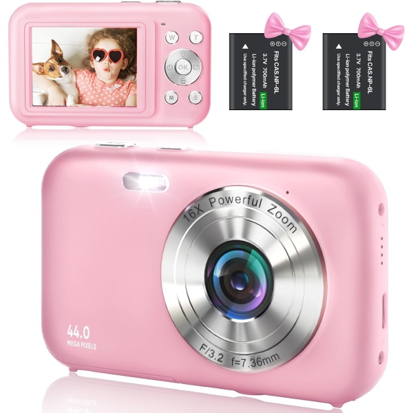 Digitalkamera, fotokamera kompaktkamera HD 1080P 44MP, kamerafotokamera, laddningsbar digitalkamera med 16X digital zoomkamera för barn Lila